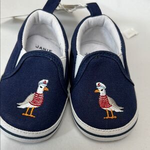 Janie and Jack Navy Blue seagull embroidered crib shoes NWT 3 to 6 months